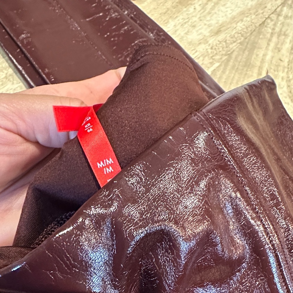 SPANX Shiny Burgundy Faux Leather Leggings - Picture 10 of 17